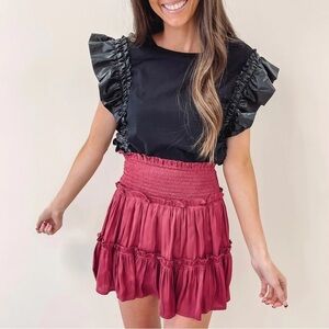 Why Dress Ruffle Sleeve Top Women's Small Faux Leather